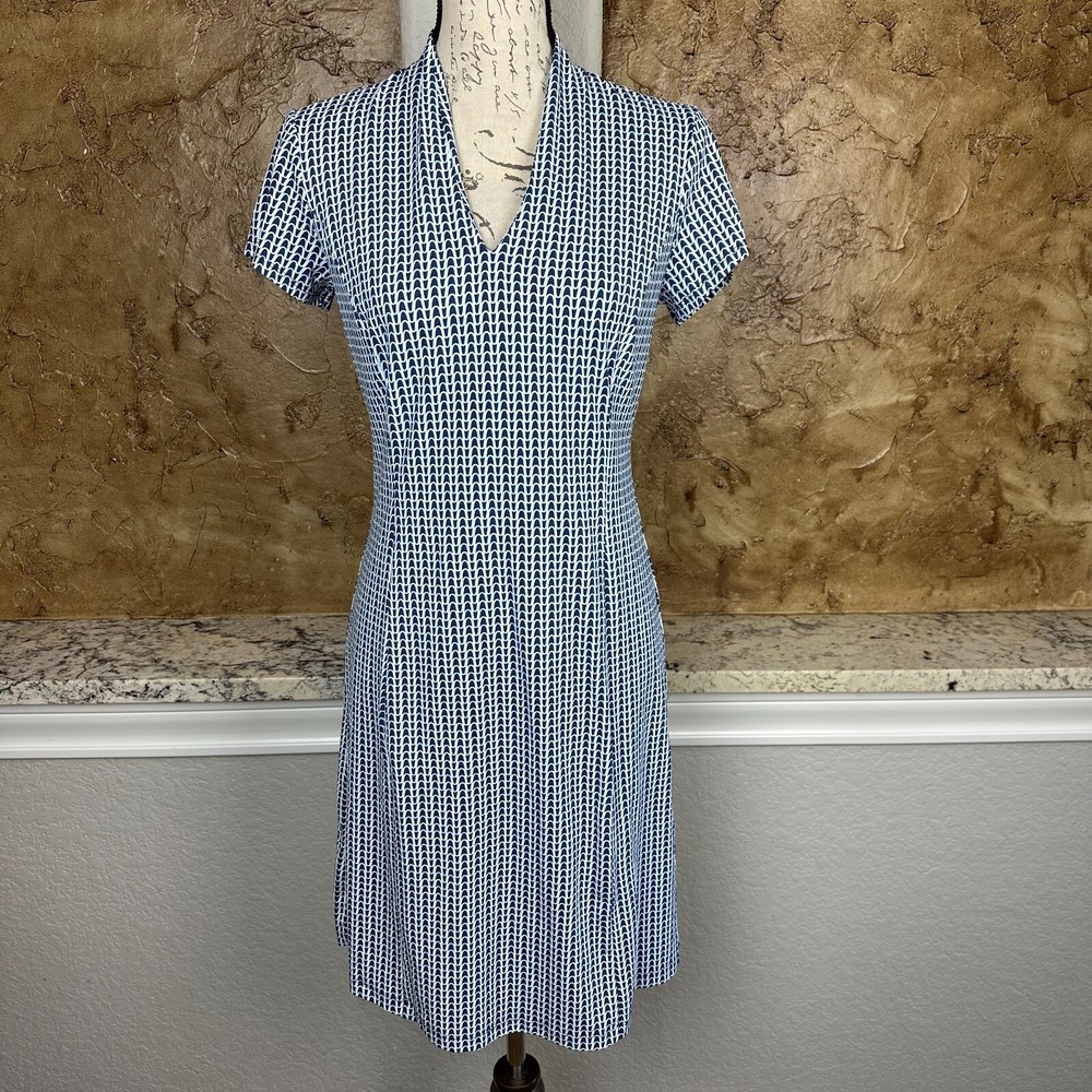J. McLaughlin Ivana Dress Womens Small Short A Line Stretch Geometric Print Blue